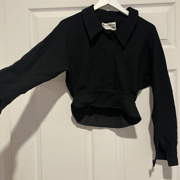 Albert Nipon Vintage Black Wool Waist Short Buttoned Jacket - Picture 6 of 6